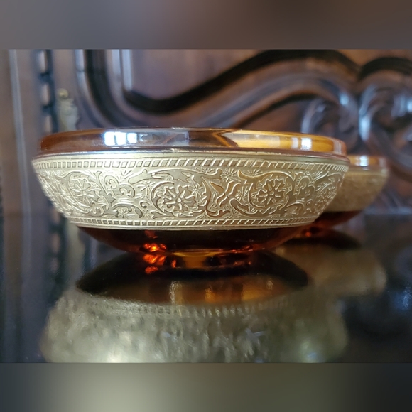 🕯Vntg Amber&Gold Gilt 4" Wide Candle Taper🕯Holders Pair - Picture 14 of 15